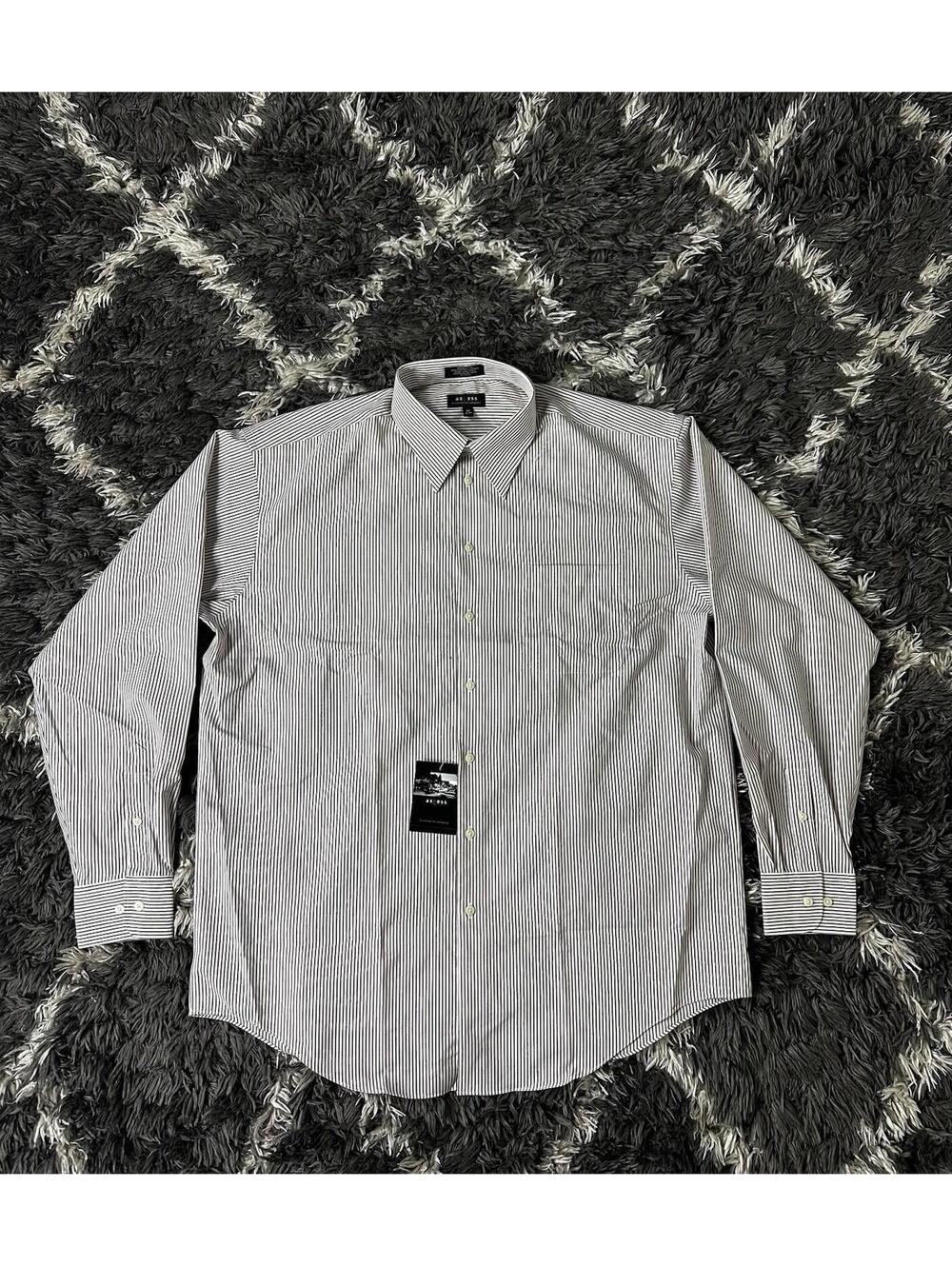 NWT Axcess Liz Claiborne Dress Shirt Mens 17 36/37 Cotton Stripe Brown